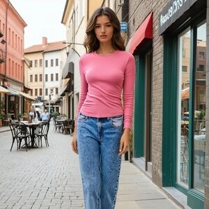 Women's Long Sleeve Sweater Top Rosella Pink Rose Size L NWT